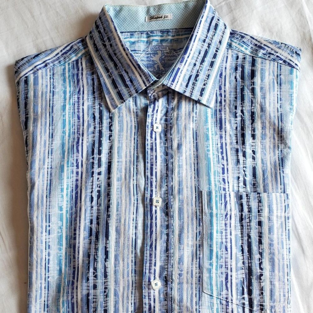 Bugatchi- Short sleeve- Shaped Fit- Blue/Multi-color